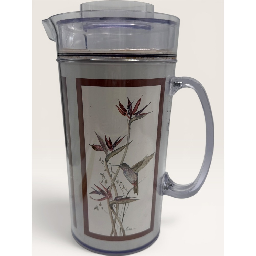 Thermo-Serv Insulated Pitcher Hummingbird Bird of Paradise Floral Vintage USA